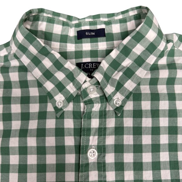 Men's J. CREW Green Gingham Flex Washed Slim‎ Fit Dress Shirt- Size M - Picture 2 of 10